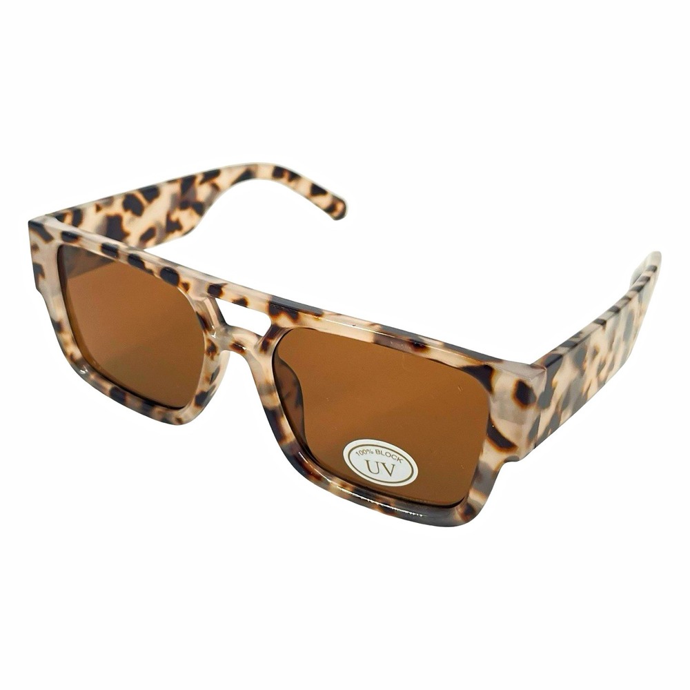 Women's Tortoise Aviator Sunglasses Brown Lens Y2K Retro Oversized Double Bridge